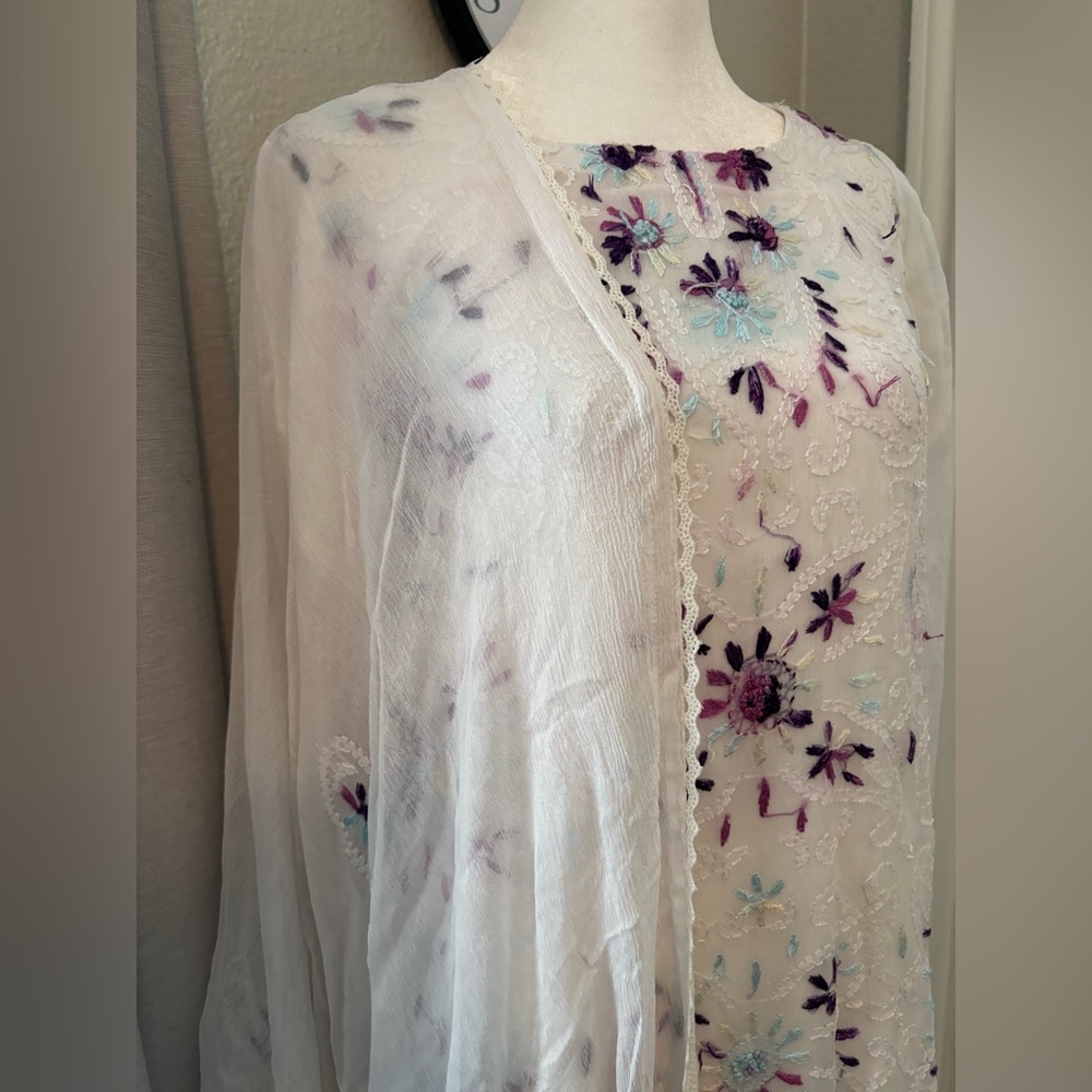 Floral Embroidered Sheer Shawl